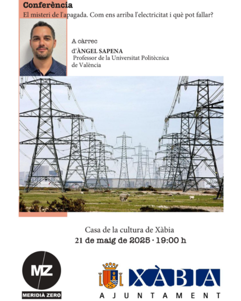 CONFERÈNCIA: “El misteri de l’apagada. Com ens arriba l’electricitat i què pot fallar?, a càrrec d’ÀNGEL SAPENA, professor de la Universitat Politècnica de València