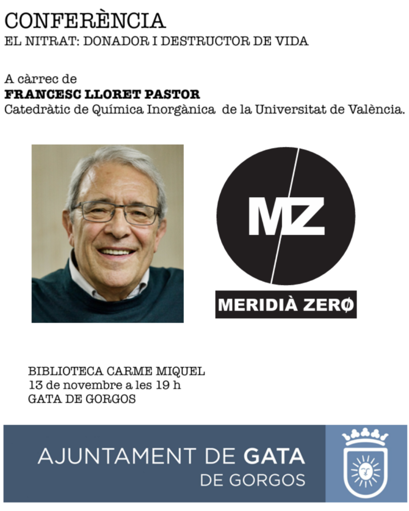 CONFERÈNCIA «El nitrat: donador i destructor de vida», a càrrec de Francesc Lloret Pastor · Catedràtic de Química Inorgànica de la Universitat de València.